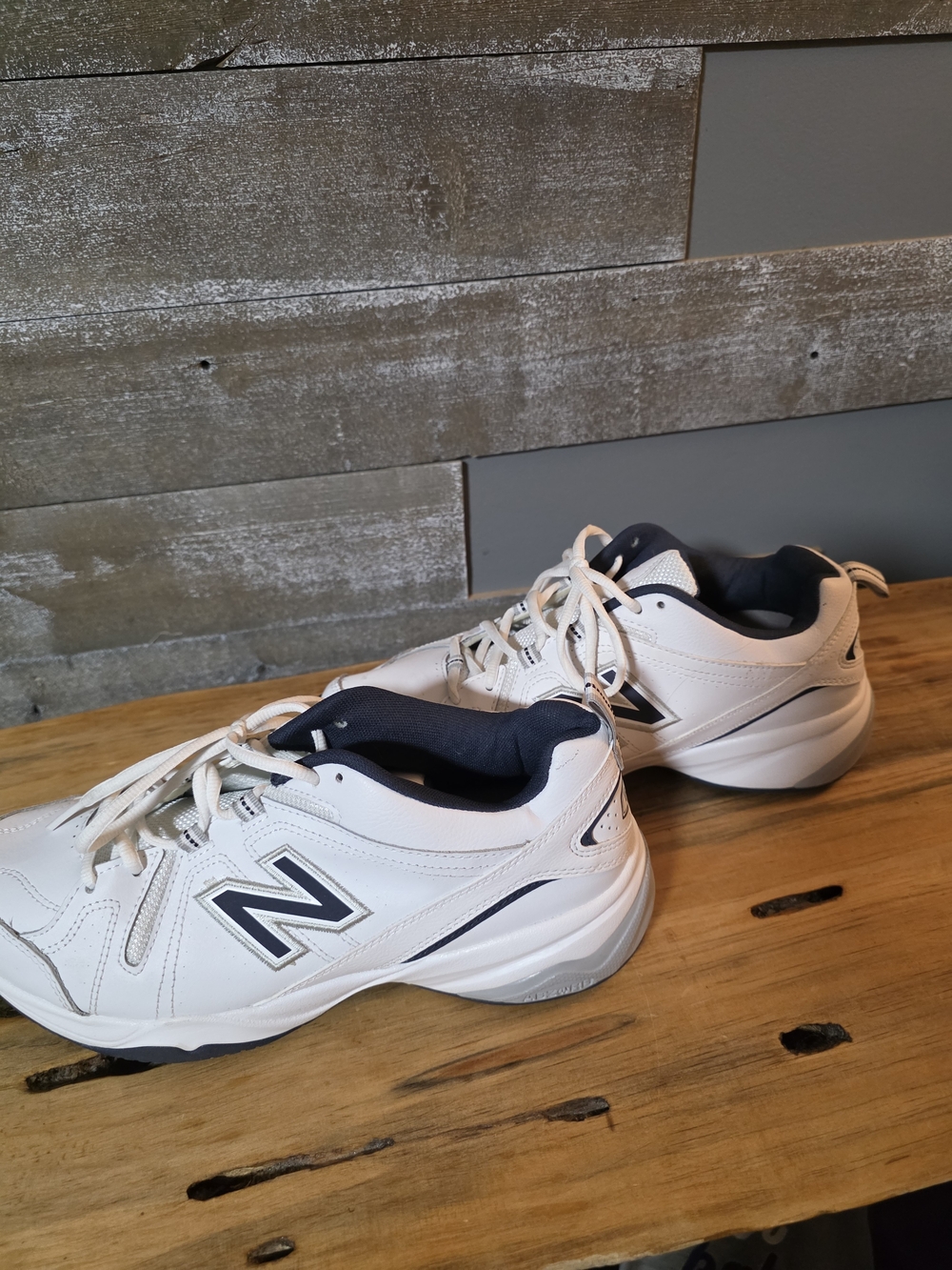 New Balance Men's White and Navy Athletic Sneakers